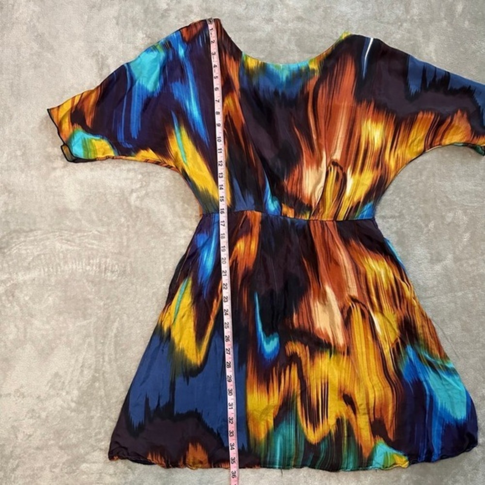 Vtg Abstract Print Mini Dress Women Size M 100% Silk Multicolor Art To Wear Boho - Picture 6 of 12